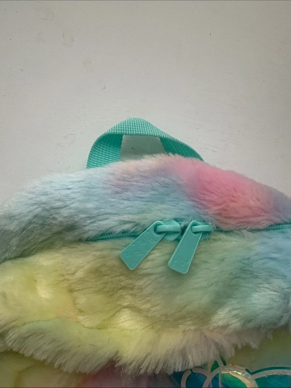 Hello Kitty Pastel Rainbow Plush Kids Backpack with Teal Straps